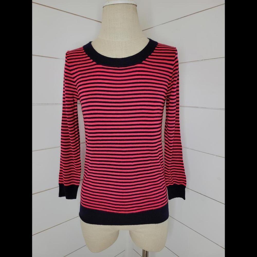 J CREW XS Black & red striped merino wool lightweight sweater